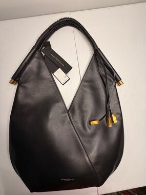 Donna Karan Black Leather Hobo Shoulder Bag Minimalist Slouchy NWT MSRP $428